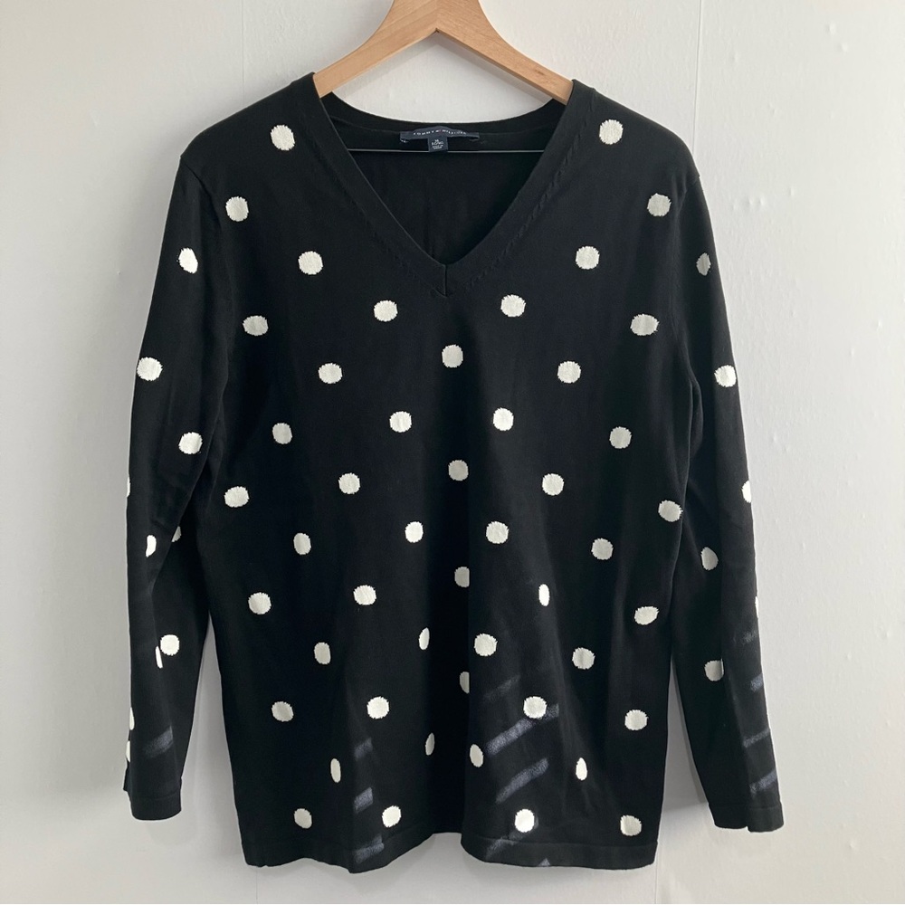 Tommy Hilfiger Black & White Polkadot V neck Sweater Size XL